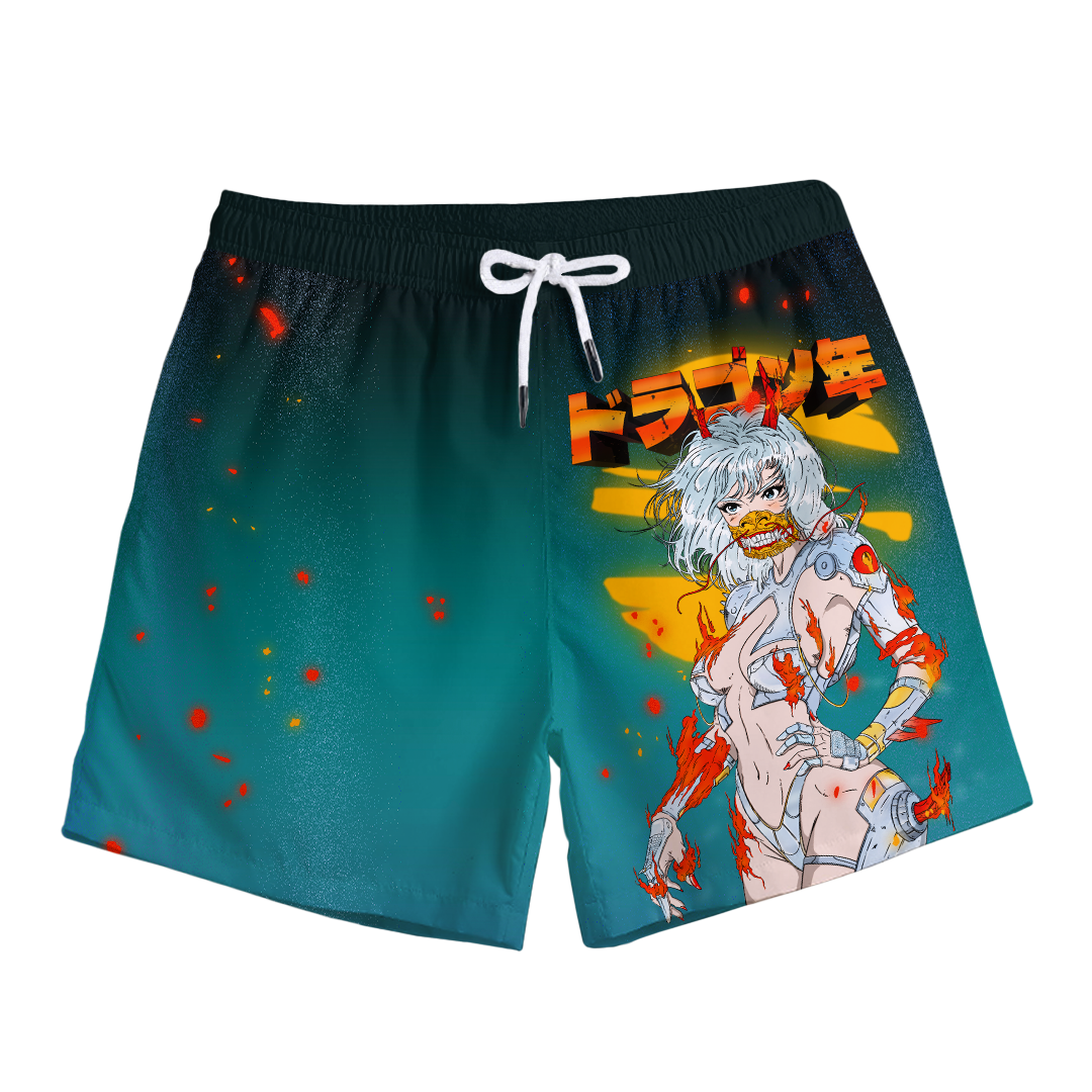 Bershka Evangelion Shorts In Flames Swim Trunks – Vapor95