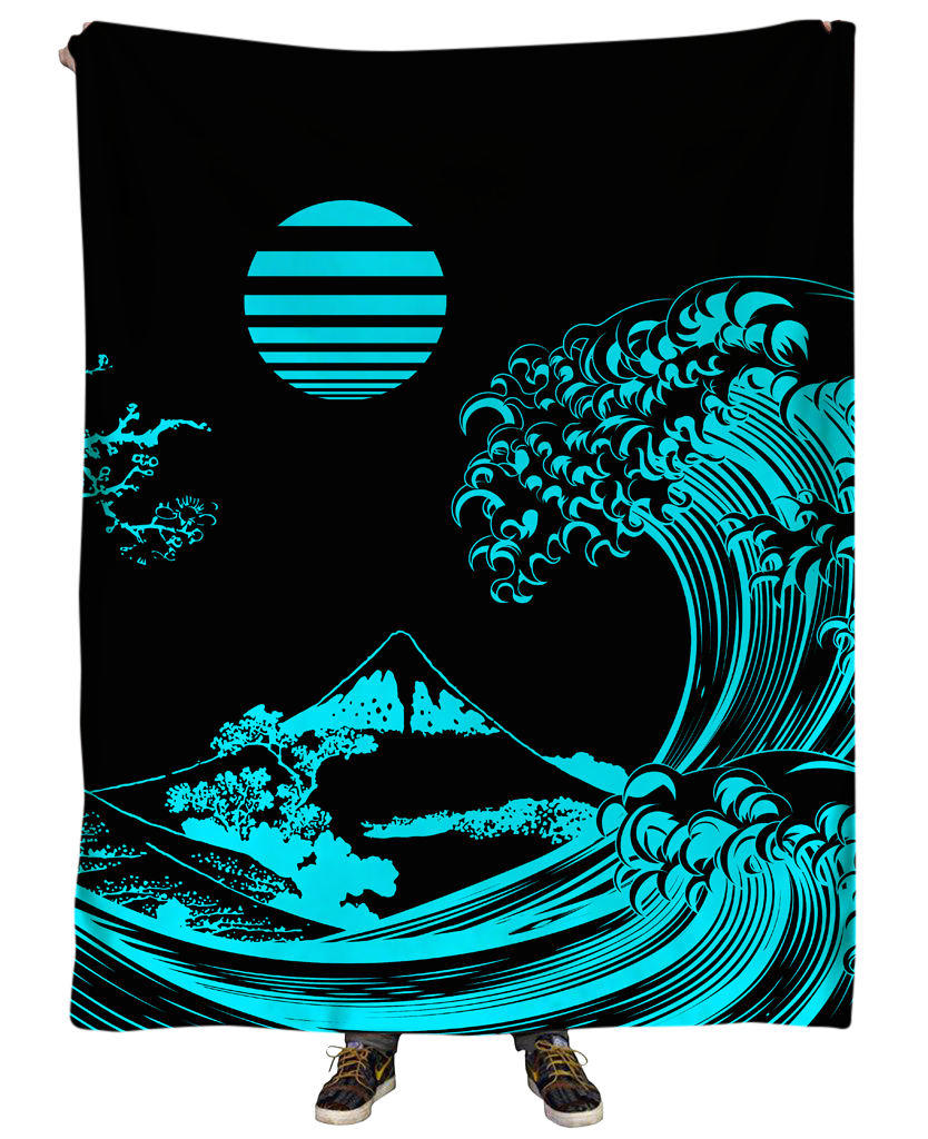 Fluorescent Wave Blanket Blanket T6 50" x 60" Microfleece Cyan