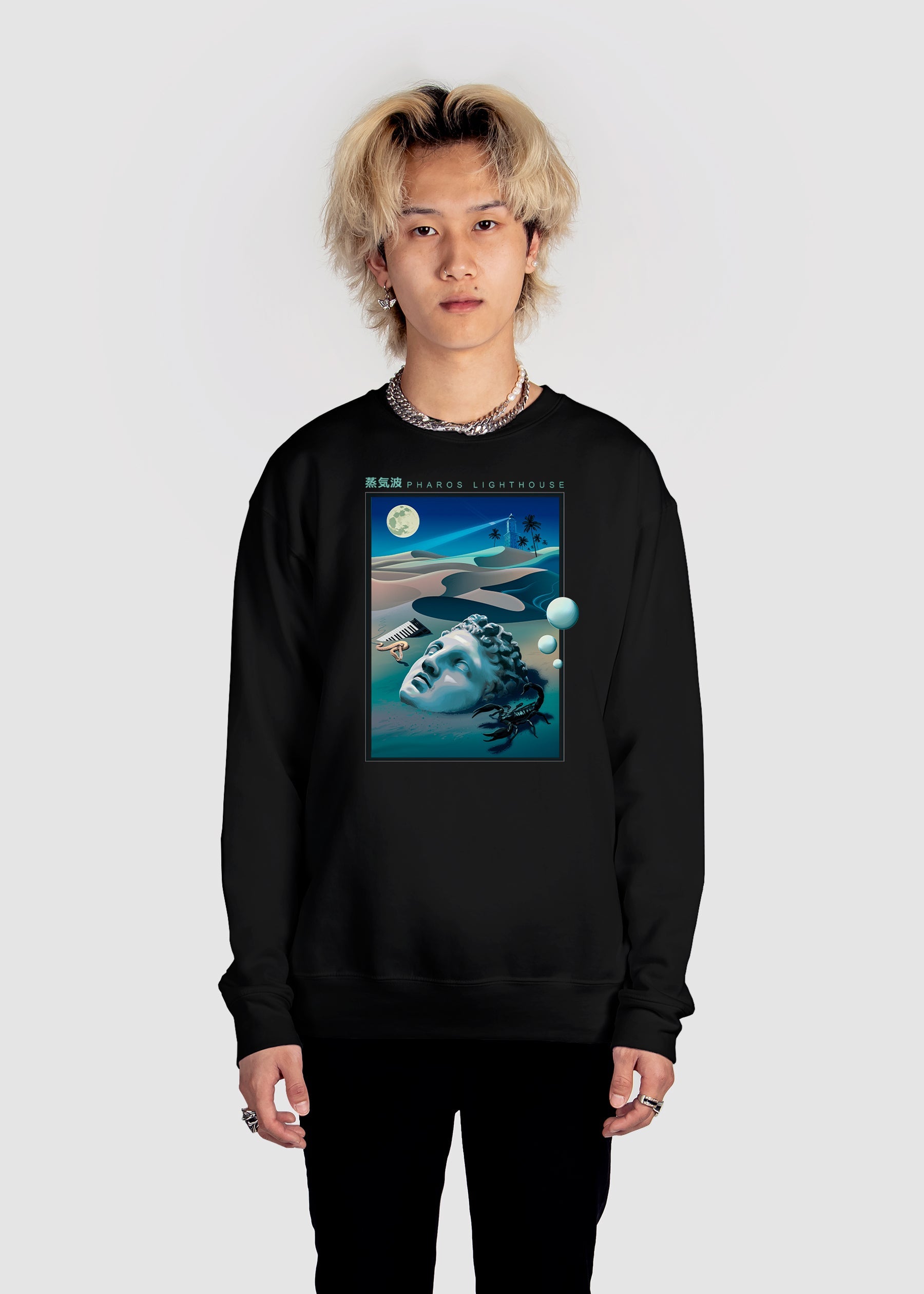 Pharos Lighthouse Sweatshirt Graphic Sweatshirt DTG Black S 