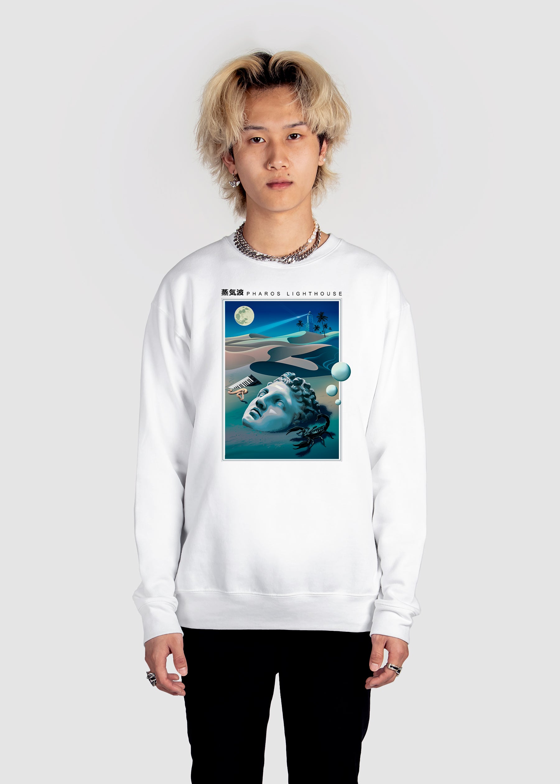Pharos Lighthouse Sweatshirt Graphic Sweatshirt DTG White S 