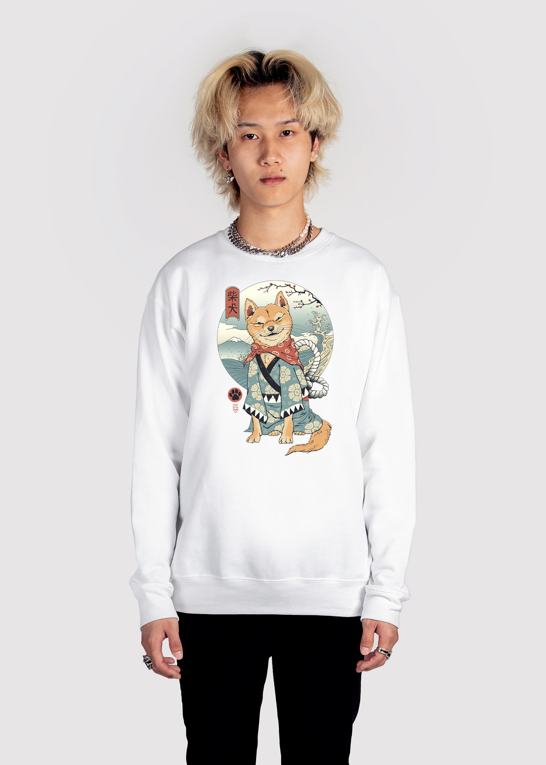 Zen Shiba Sweatshirt Graphic Sweatshirt Vapor95 White S