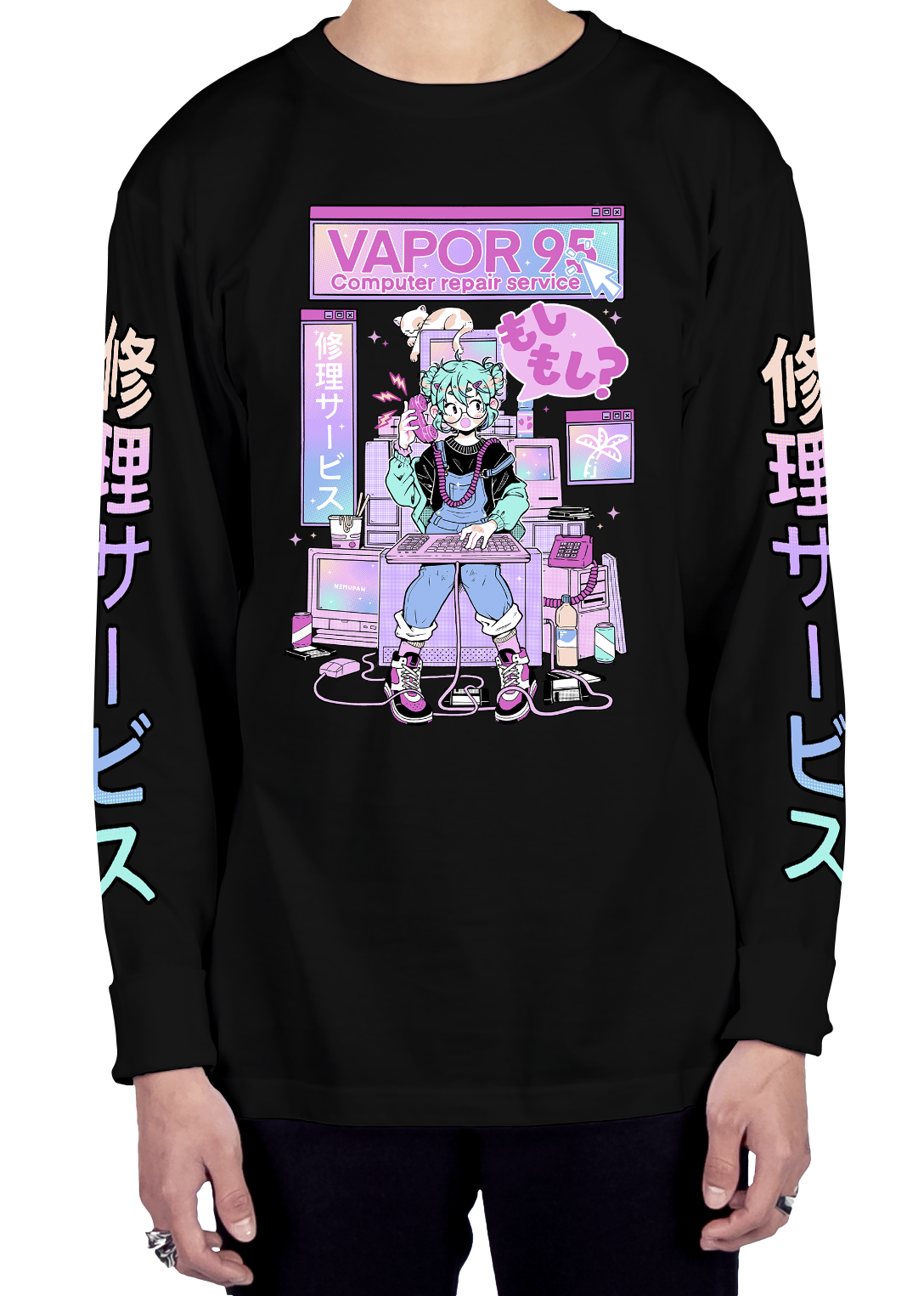 Cyberpunk Cool Cat Vaporwave Aesthetic Graphic T-Shirt Unisex 100