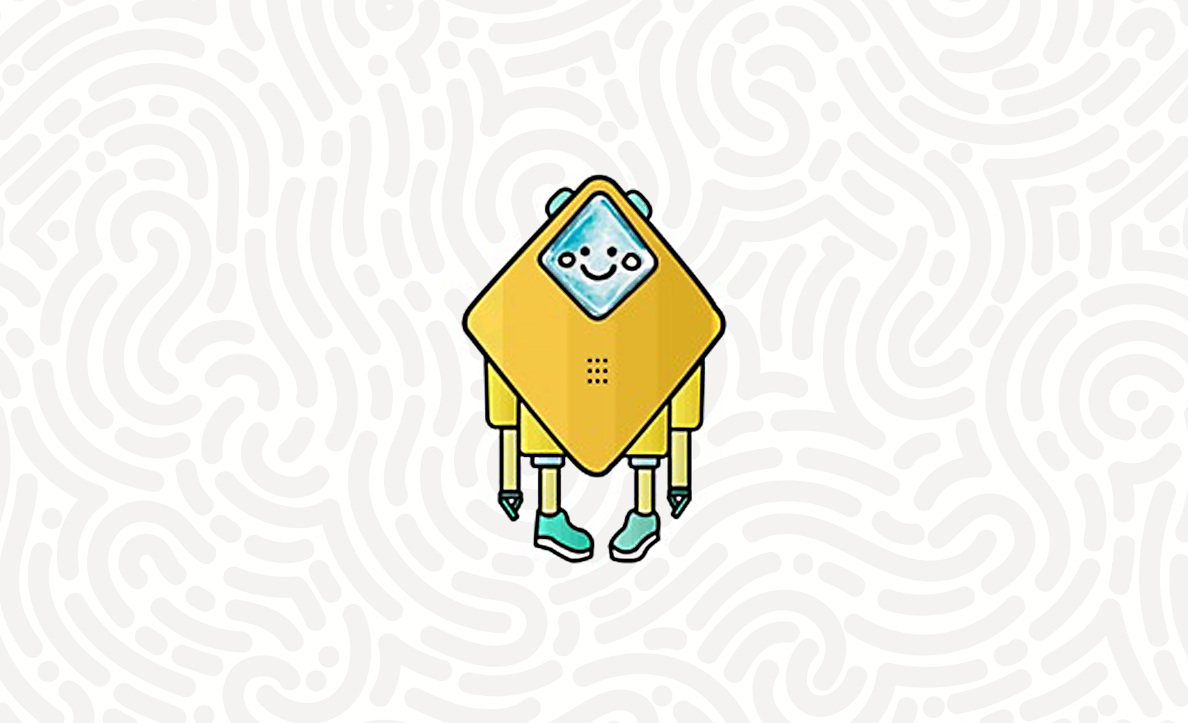 Cute hand-drawn Fjun robot character artwork from the Battery Life EP on Vapor95's DARKNET label