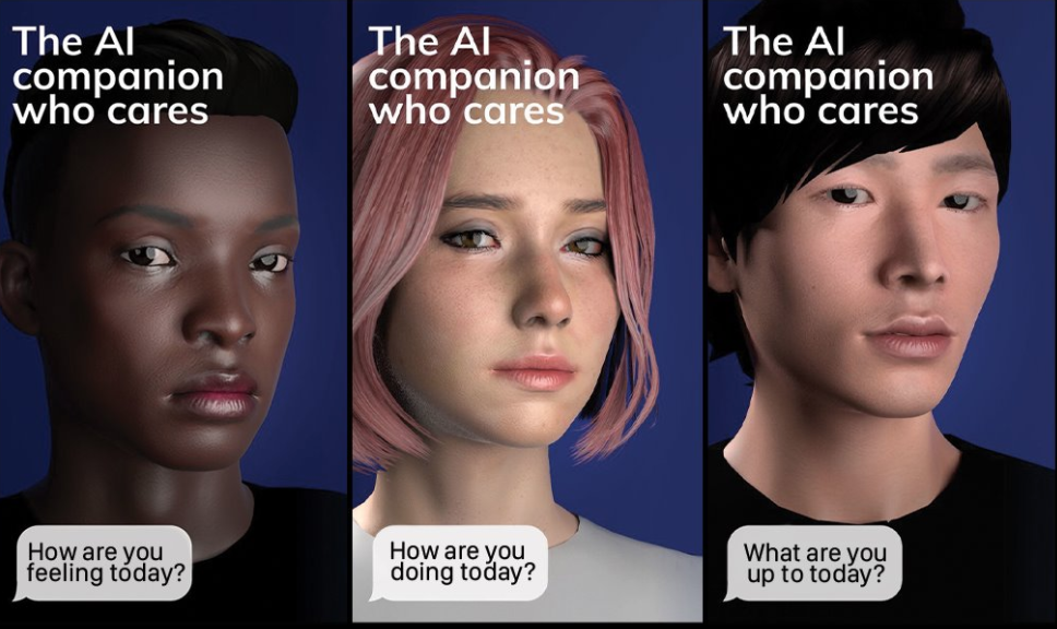 Replika My AI Friend chatbot app shown alongside Black Mirror AI companion imagery