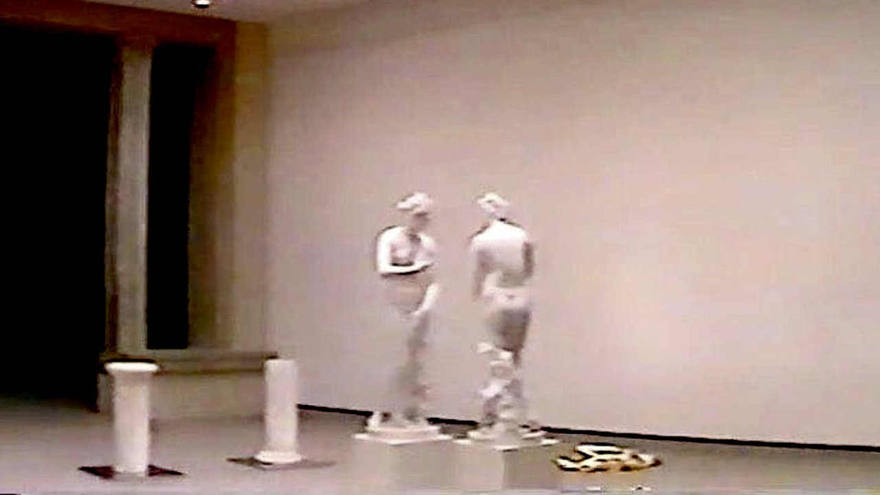Infinity Frequencies Between Two Worlds album art of an eerie liminal museum room with statues