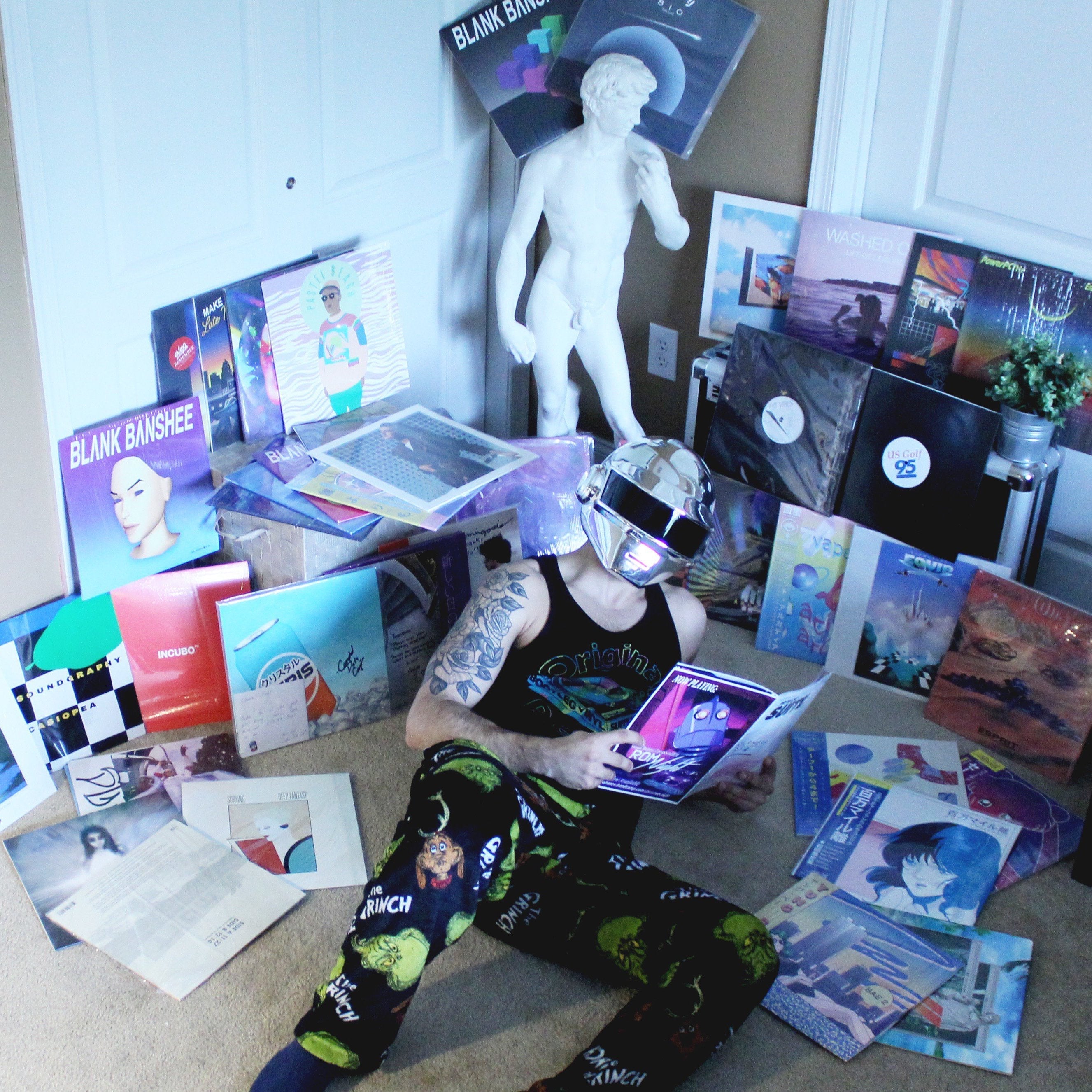 Pad Chennington's vinyl record collection including limited-edition colored vaporwave pressings