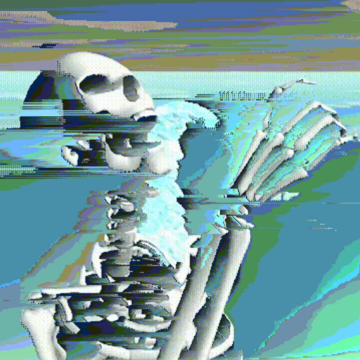 Distorted final-chapter cover art for the b e g o t t e n 自杀 music mystery