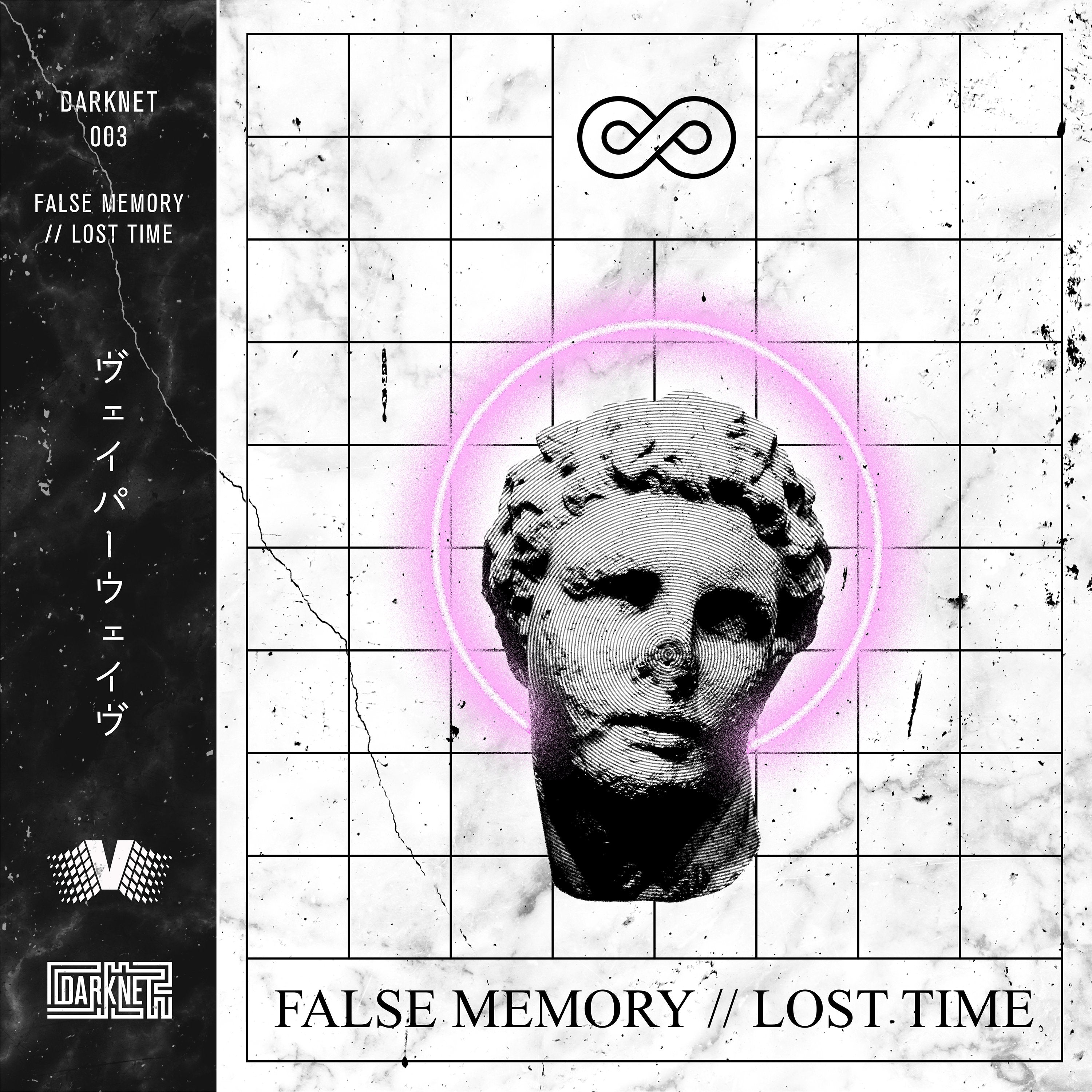 FALSE MEMORY // LOST TIME album cover, the Darknet Recordings x Vapor95 vaporwave and synthwave compilation.