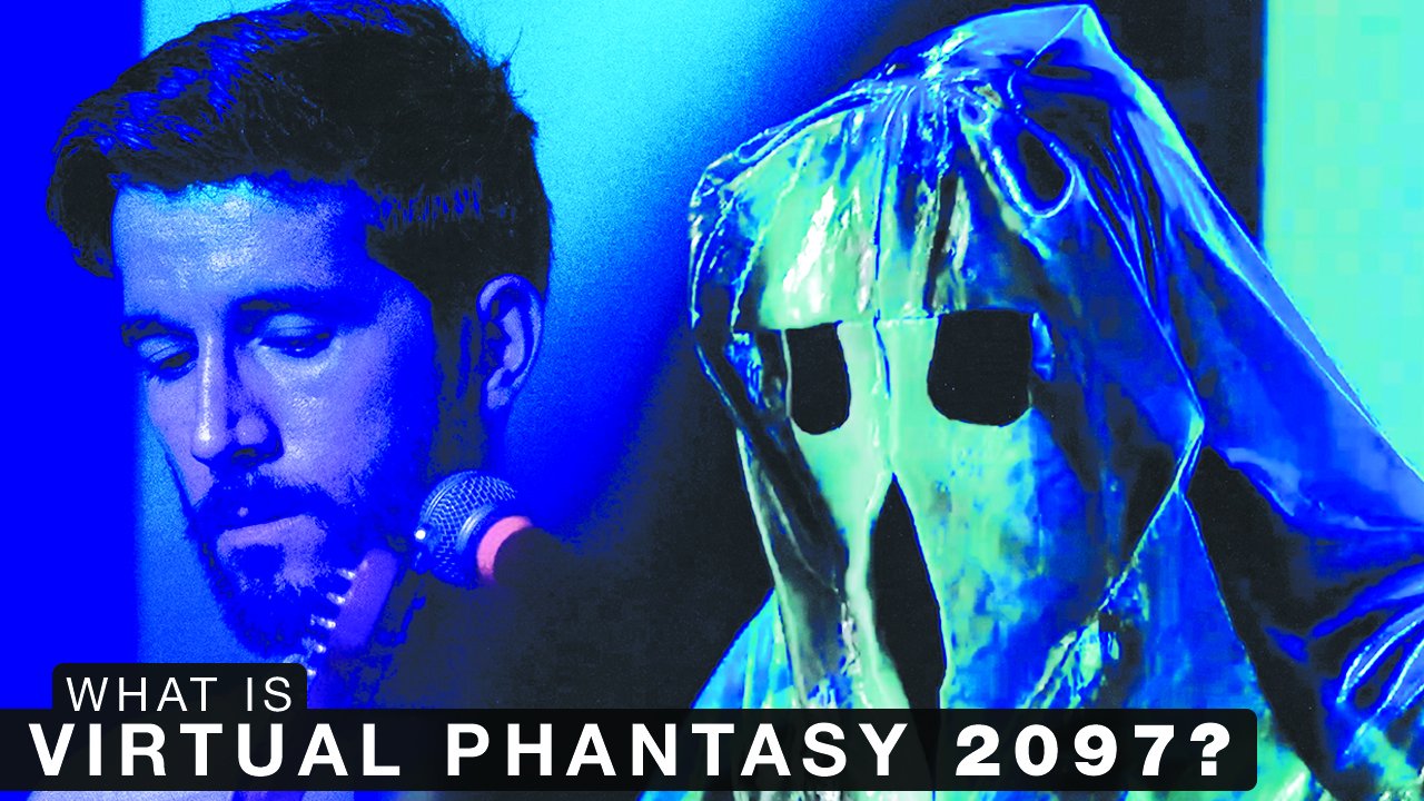 Virtual Phantasy 2097 album cover by Golden Living Room and t e l e p a t h, a dreamy slushwave vaporwave release.