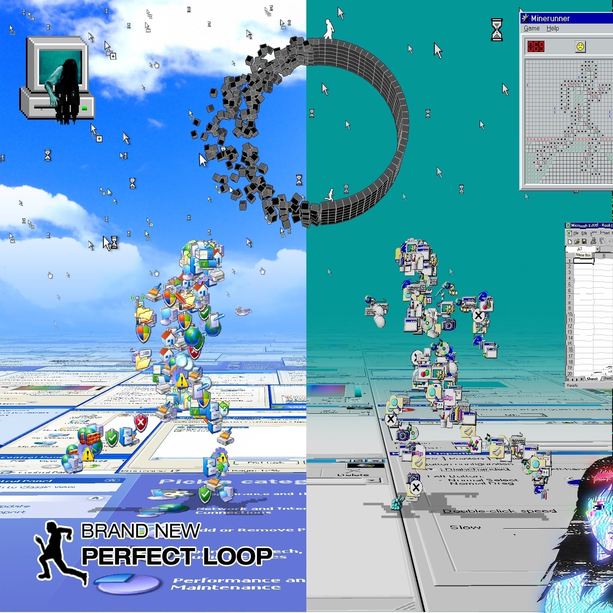 Glitchy retro-computing digital artwork by Perfect Loop evoking early 90s software and vaporwave aesthetics.