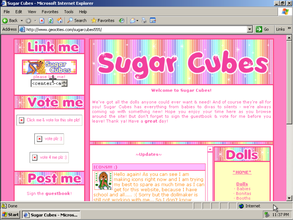 Colorful retro GeoCities homepage collage of 1990s internet graphics and animated GIFs