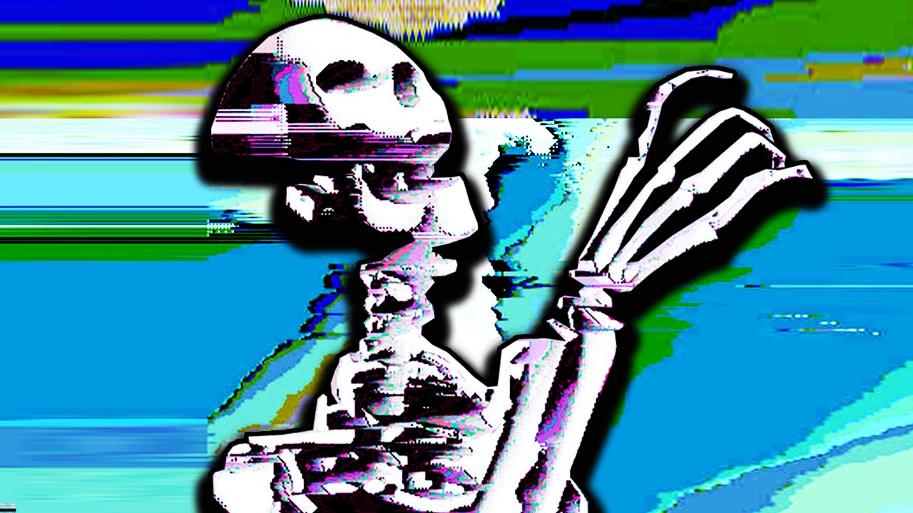 Electric Specter Arctic Circuitry vaporwave album cover with glitched skeleton in icy palette