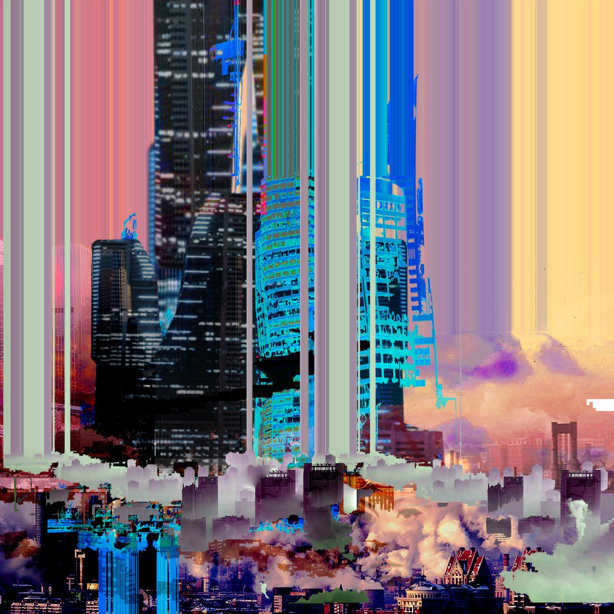 DERELICTメガタワー album artwork by death's dynamic shroud, a towering vaporwave megatower, featured on Vapor95 Darknet.