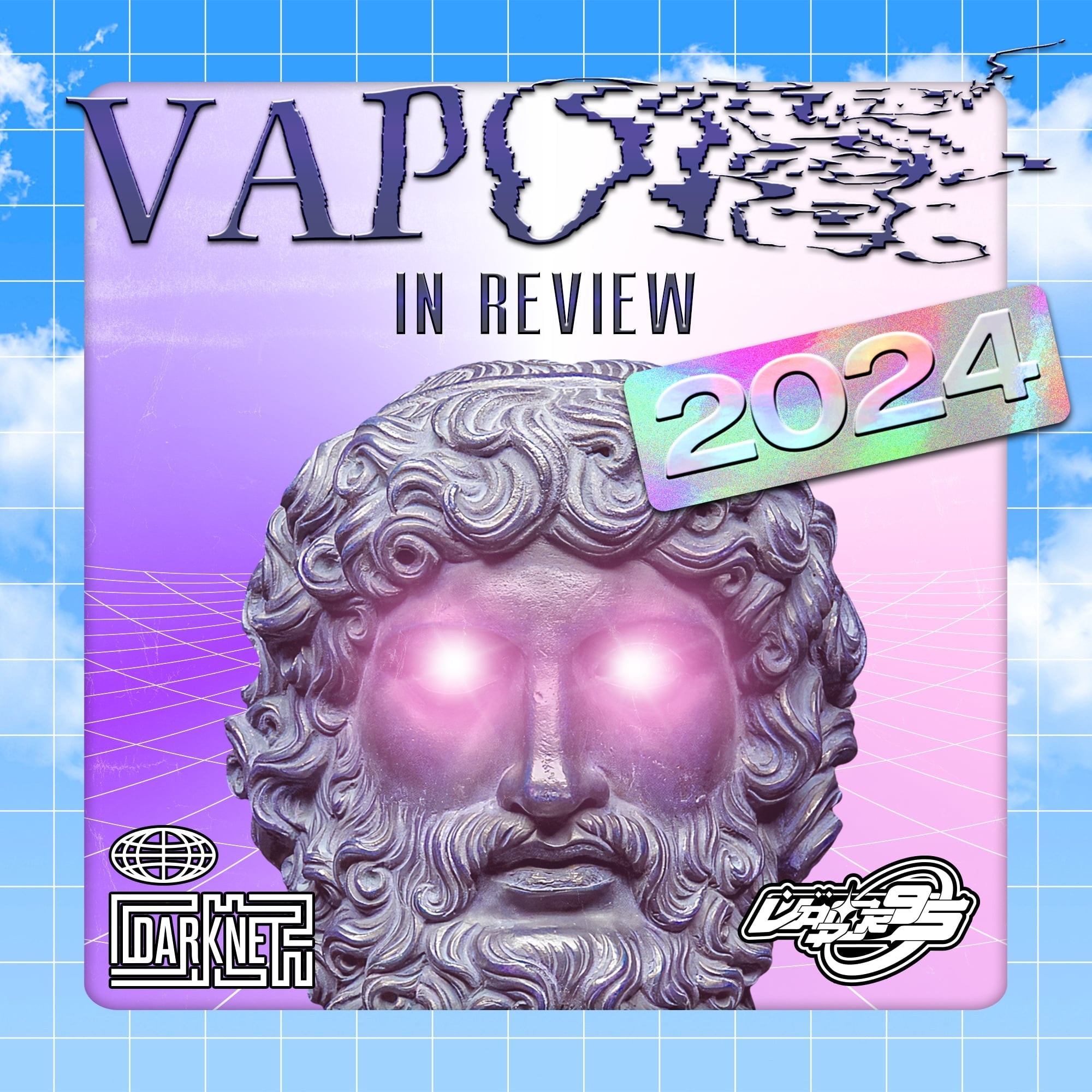 Vapor95 2024 year in review collage showcasing the year's standout vaporwave apparel and aesthetic products.