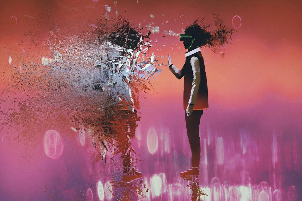 Still from Rachel Rossin's VR artwork featuring surreal exploded game landscapes, from the Vapor95 Darknet interview.