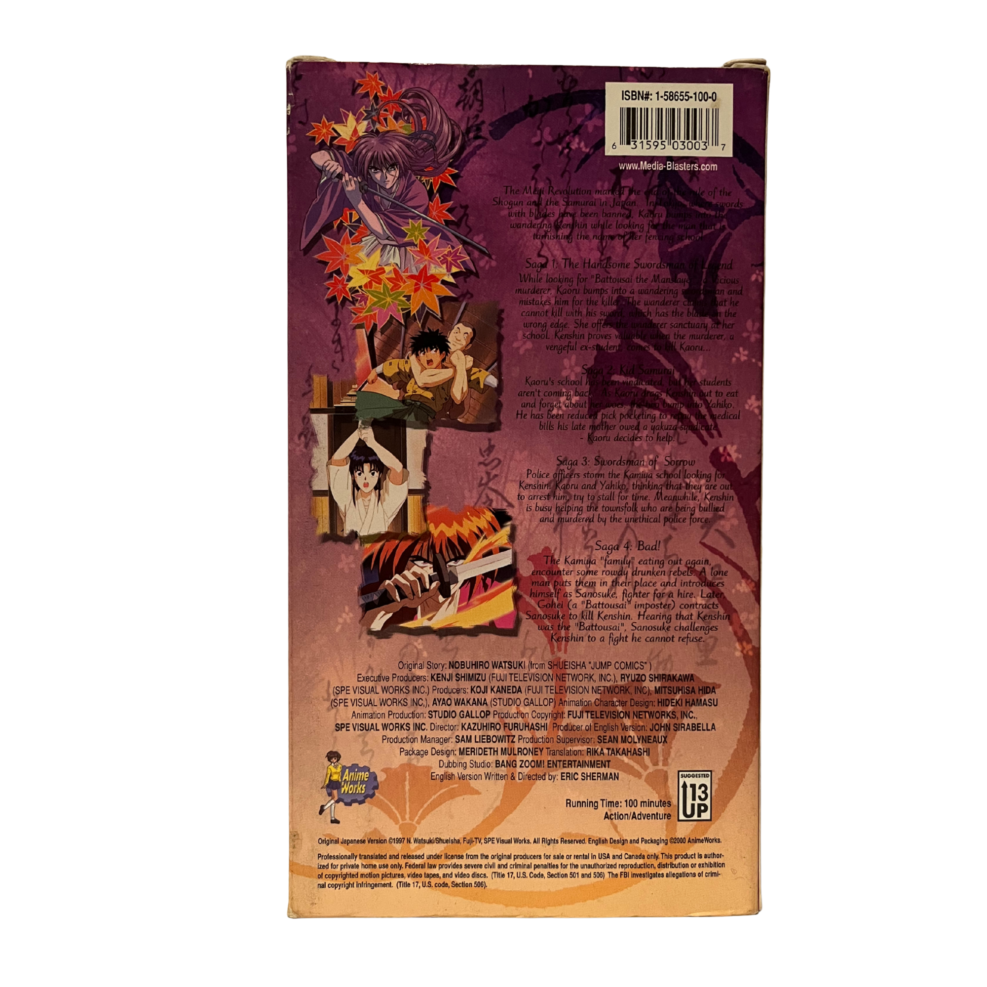 Rurouni Kenshin: The Legendary Swordsman VHS Tape