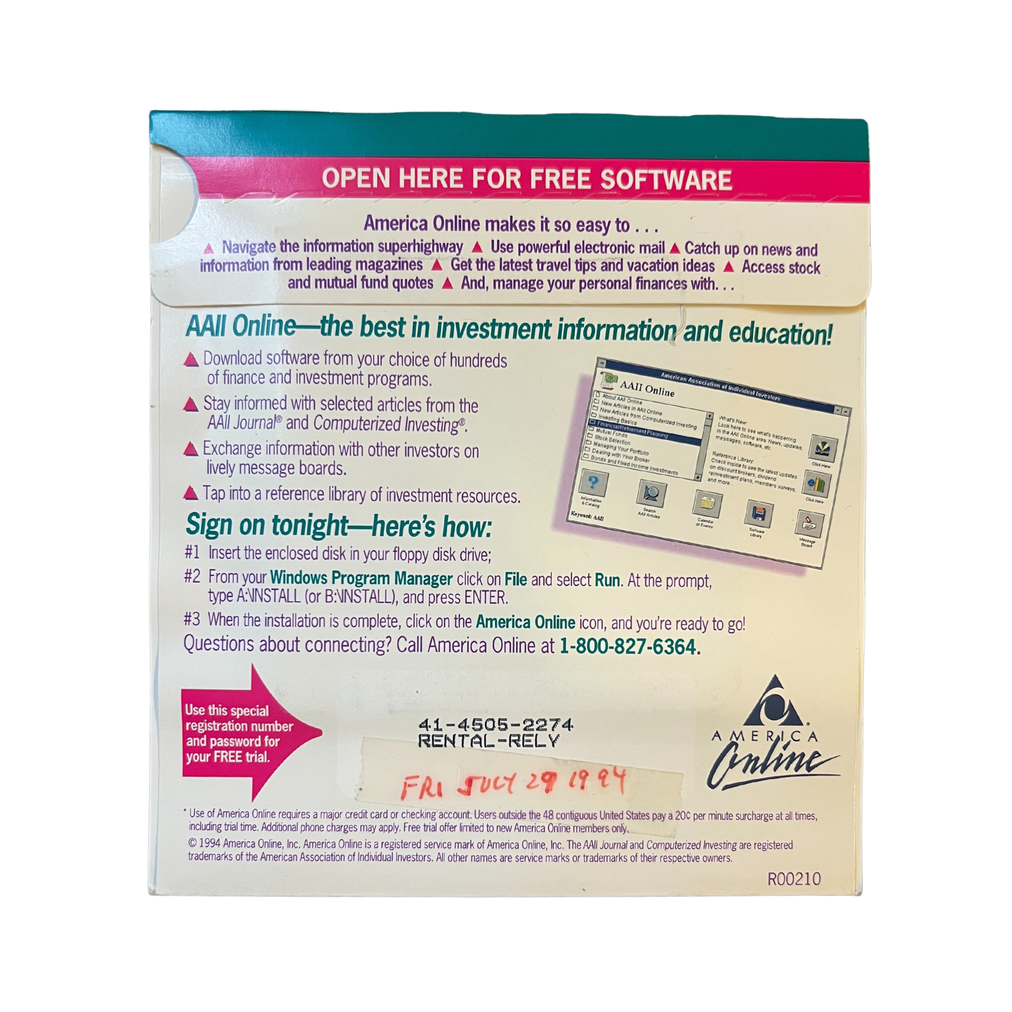 AOL Version 1.1 Floppy Disc (sealed)