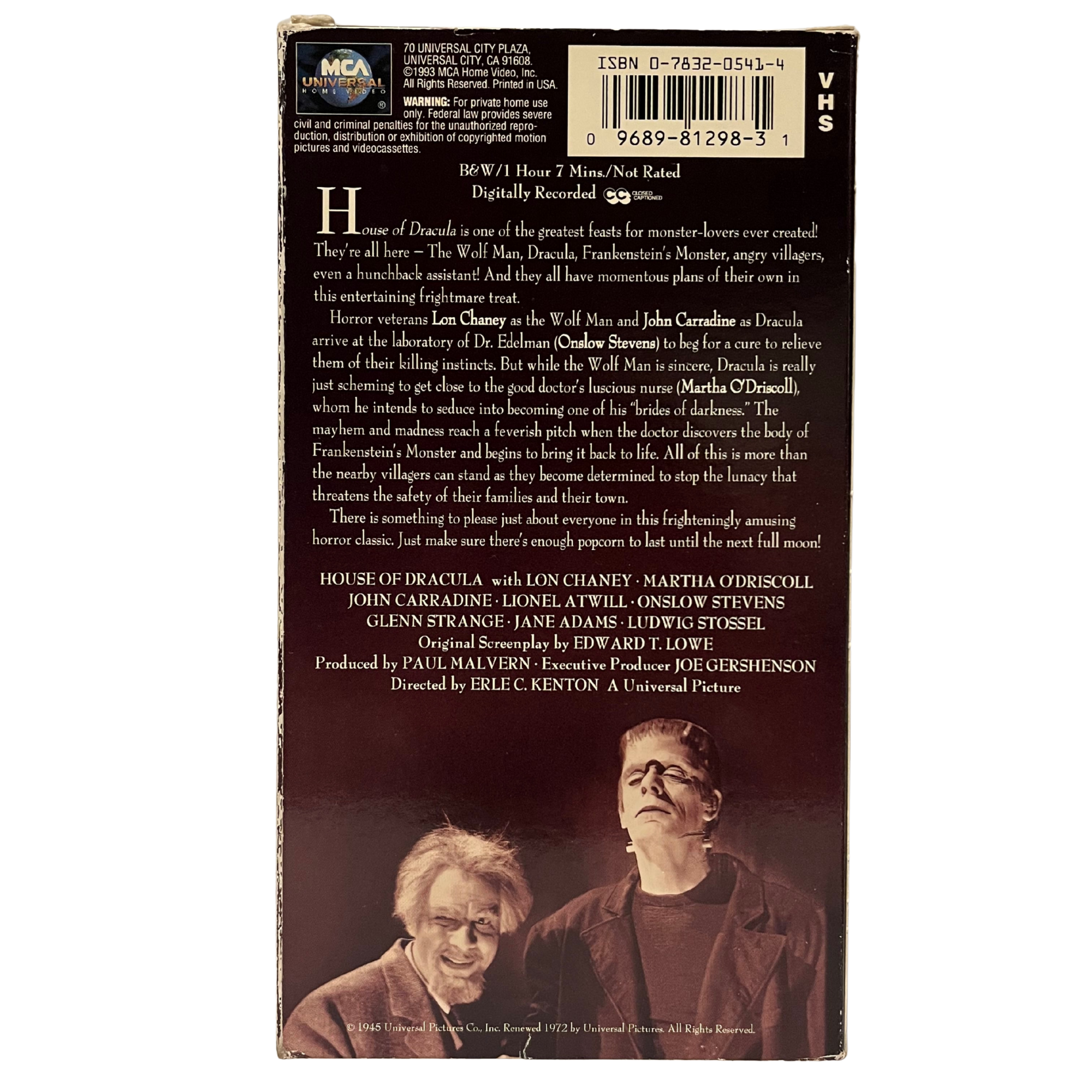 House of Dracula VHS Tape