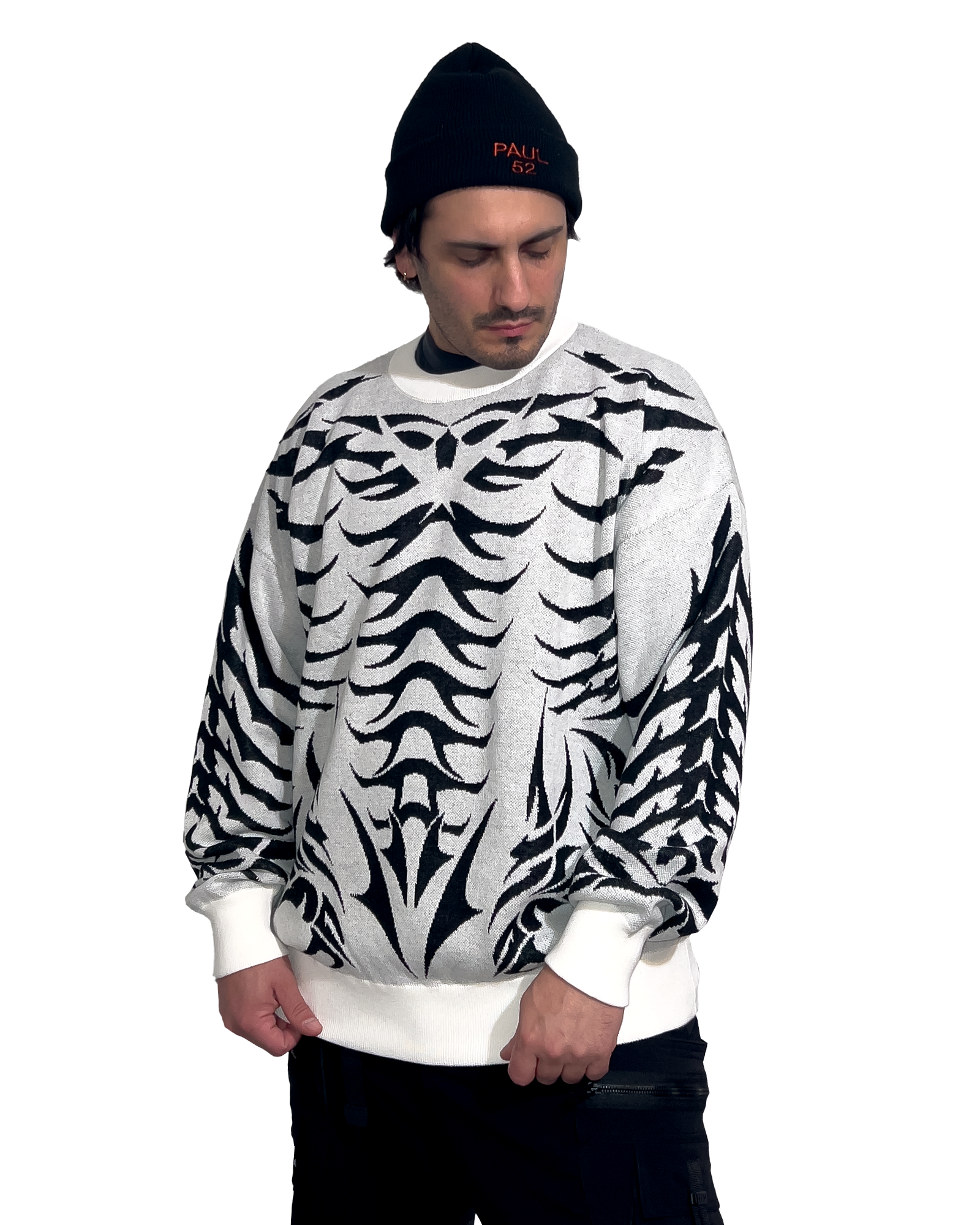 Exoskeleton White Knit Sweatshirt
