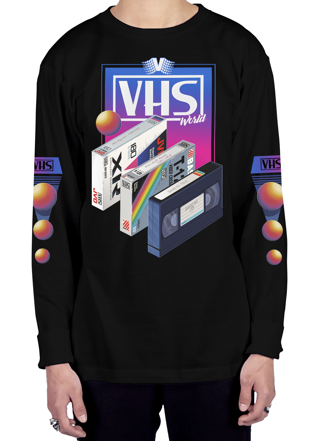 VHS World Long Sleeve Tee Long Sleeve Graphic Tee Vapor95