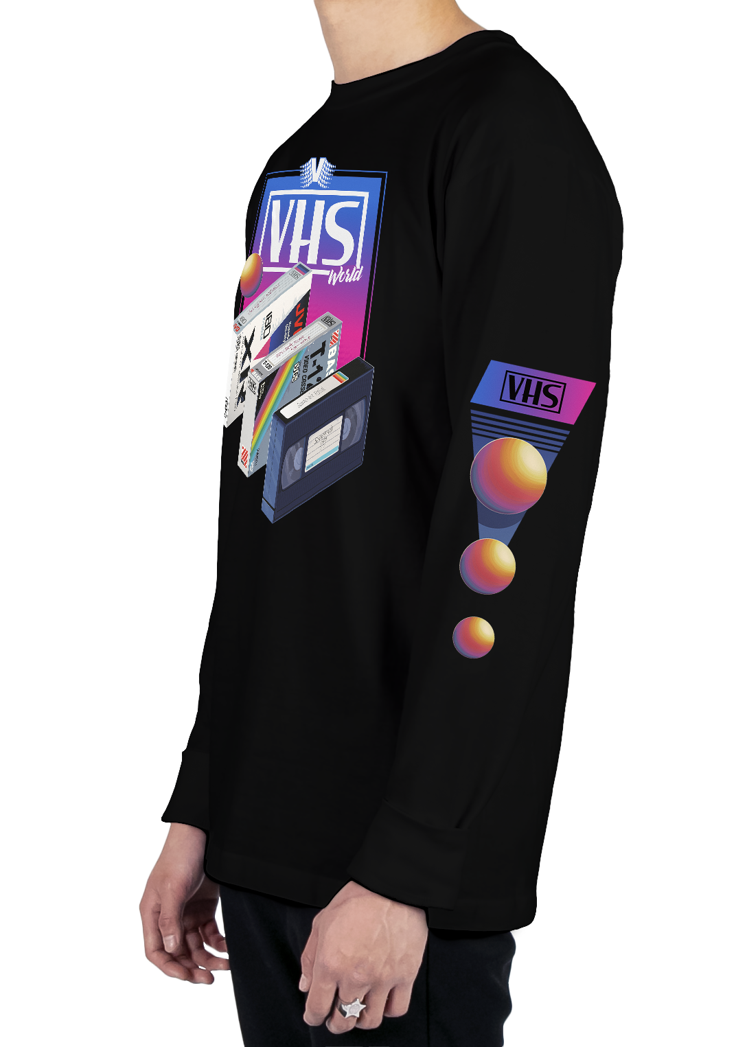 VHS World Long Sleeve Tee Long Sleeve Graphic Tee Vapor95