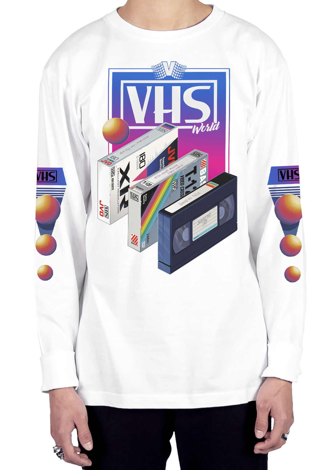 VHS World Long Sleeve Tee Long Sleeve Graphic Tee Vapor95