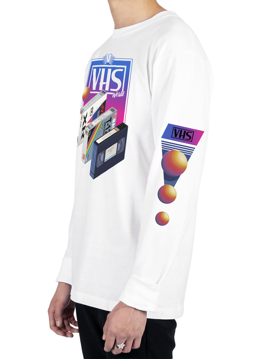 VHS World Long Sleeve Tee Long Sleeve Graphic Tee Vapor95